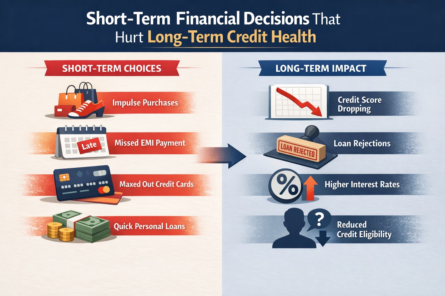 Short-term financial decisions impacting long-term credit health