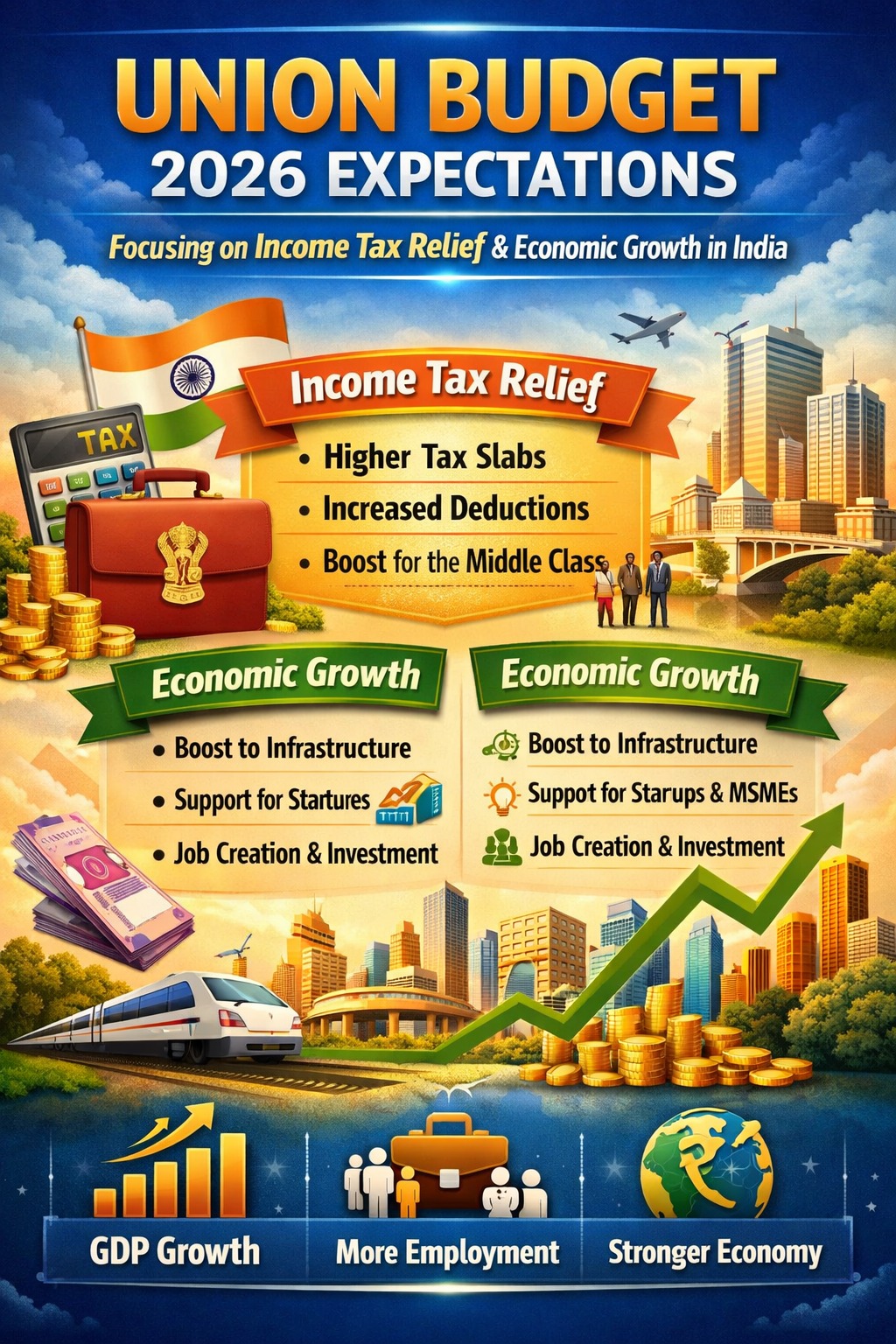 Union Budget 2026 expectations focusing on income tax relief and economic growth in India