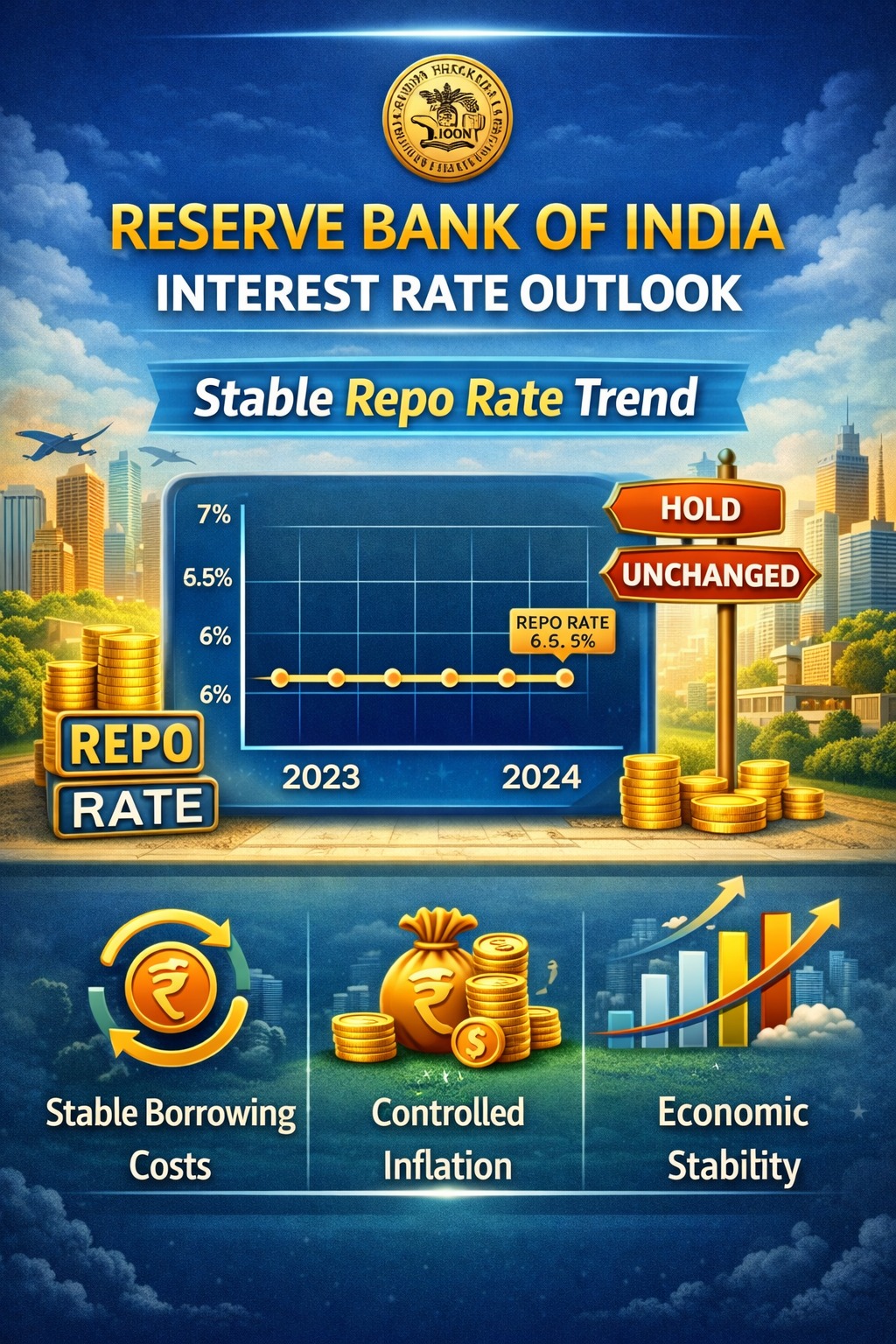 Reserve Bank of India interest rate outlook showing stable repo rate trend