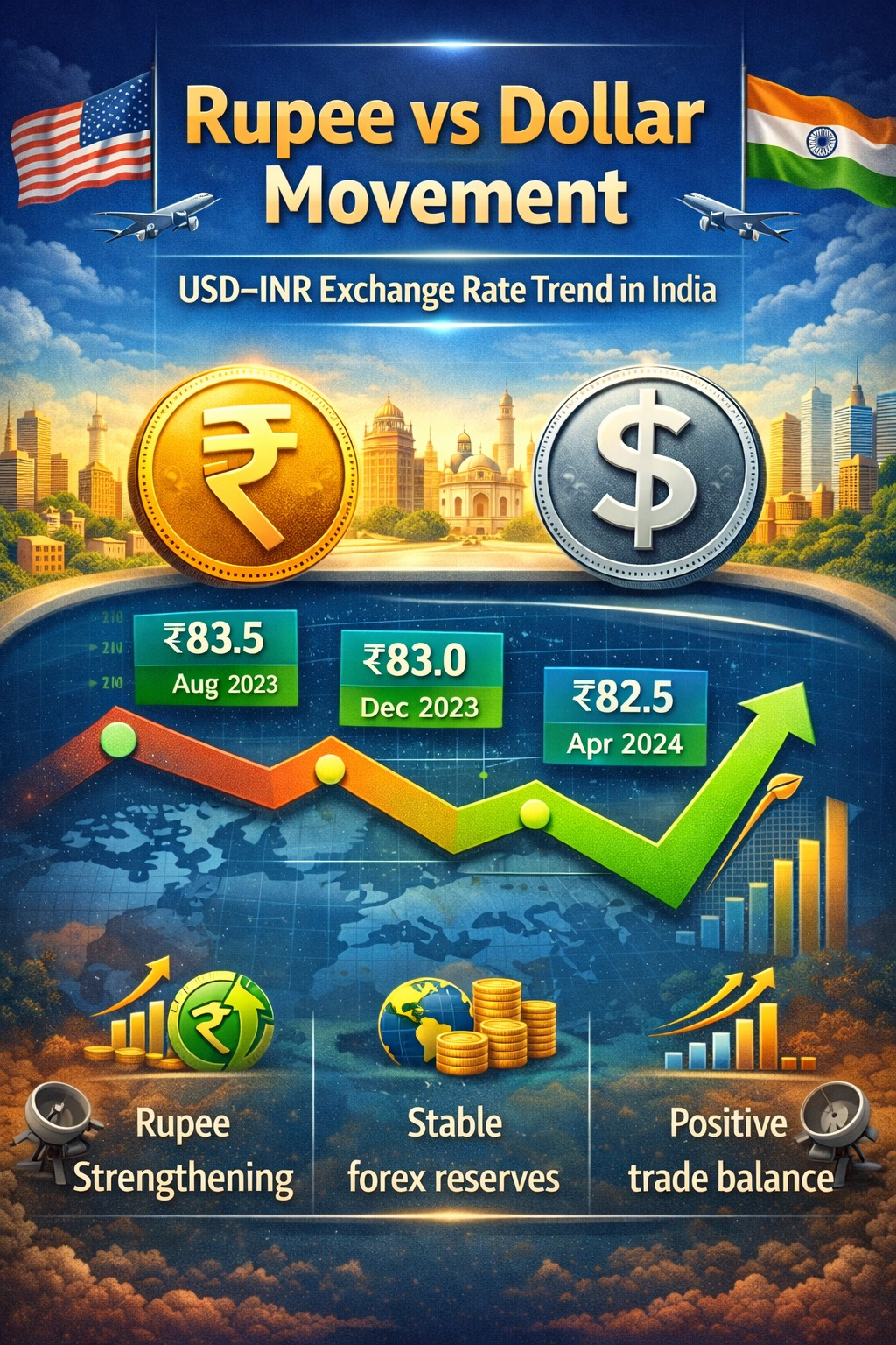 Rupee vs dollar movement showing USD–INR exchange rate trend in India