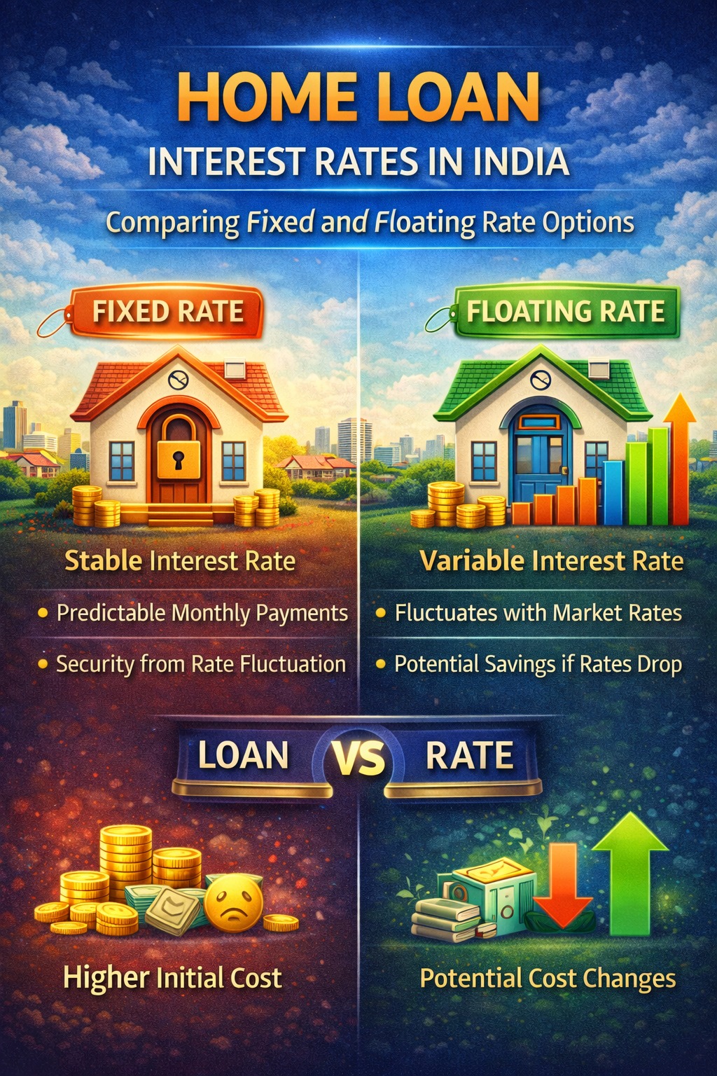 Home loan interest rates in India comparing fixed and floating rate options