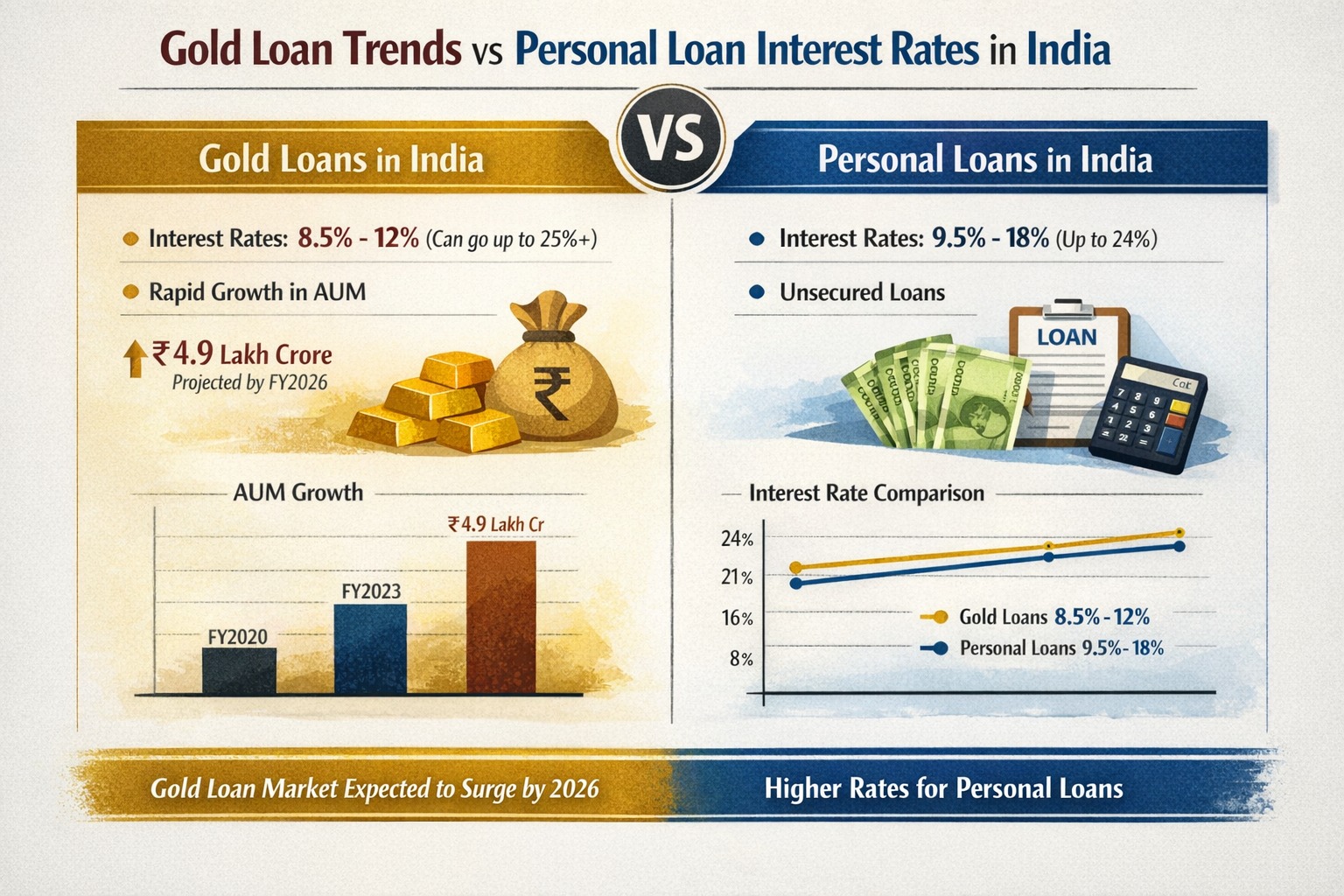 Gold loan trends in India compared with personal loan interest rates