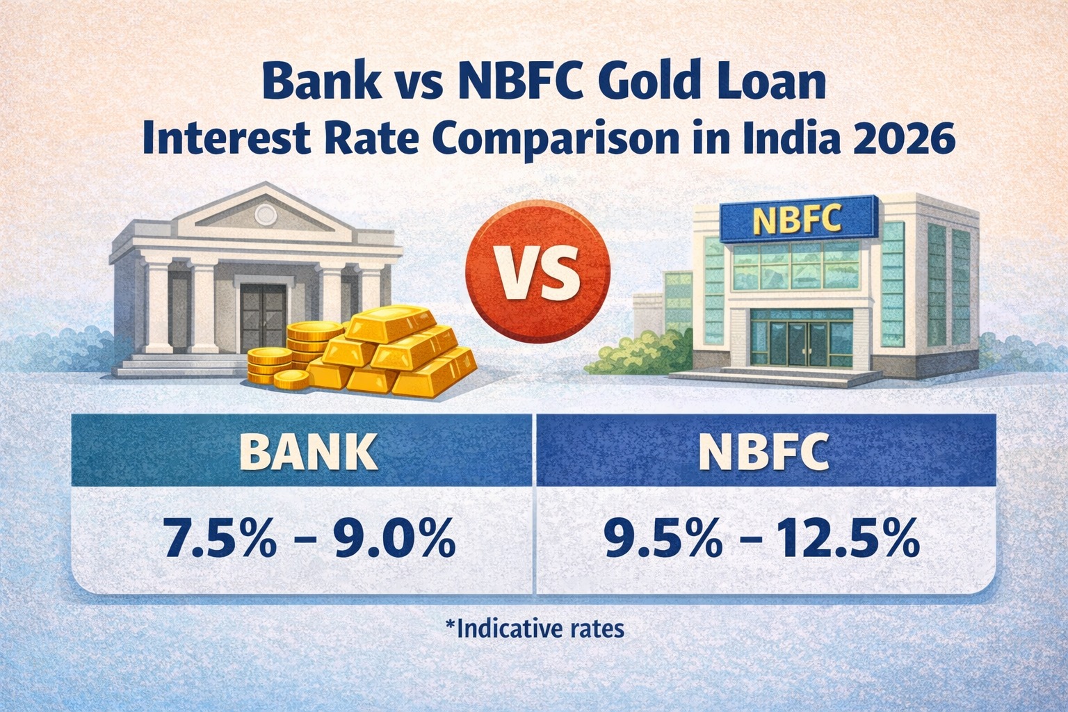 Bank vs NBFC gold loan interest rate comparison in India 2026