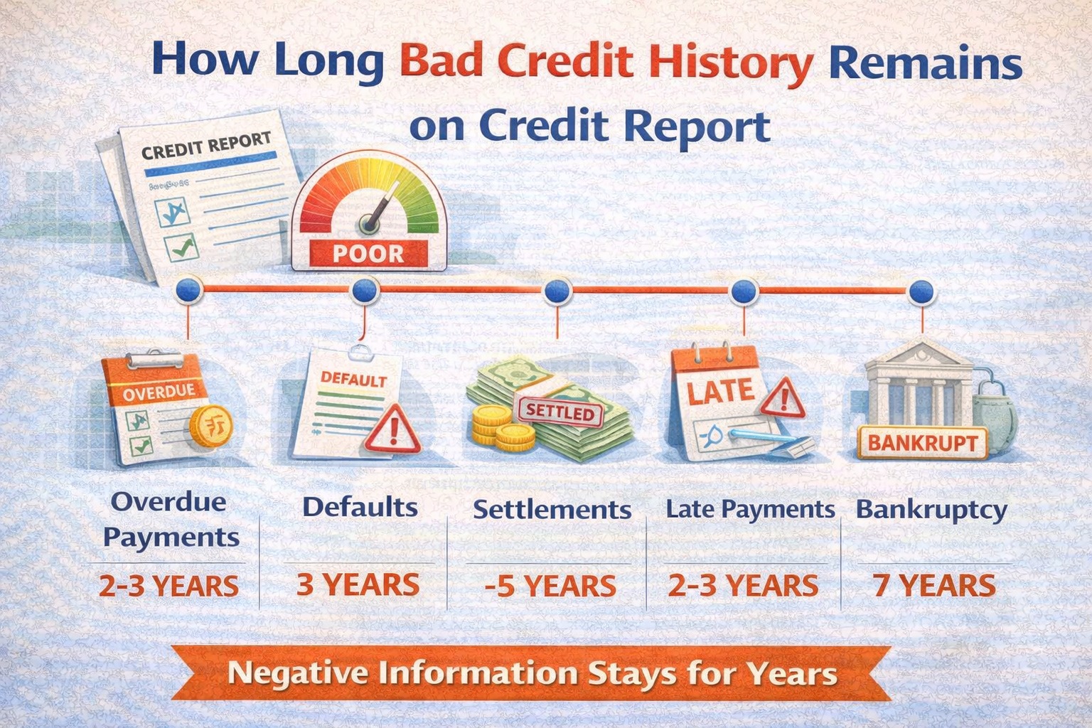 Timeline showing how long bad credit history remains on credit report