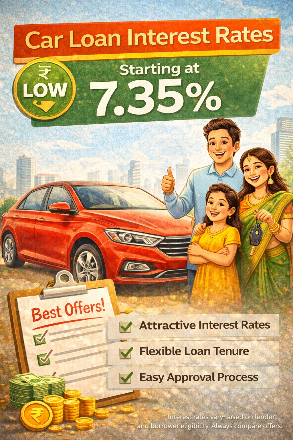Car loan interest rates starting at 7.35 percent in India