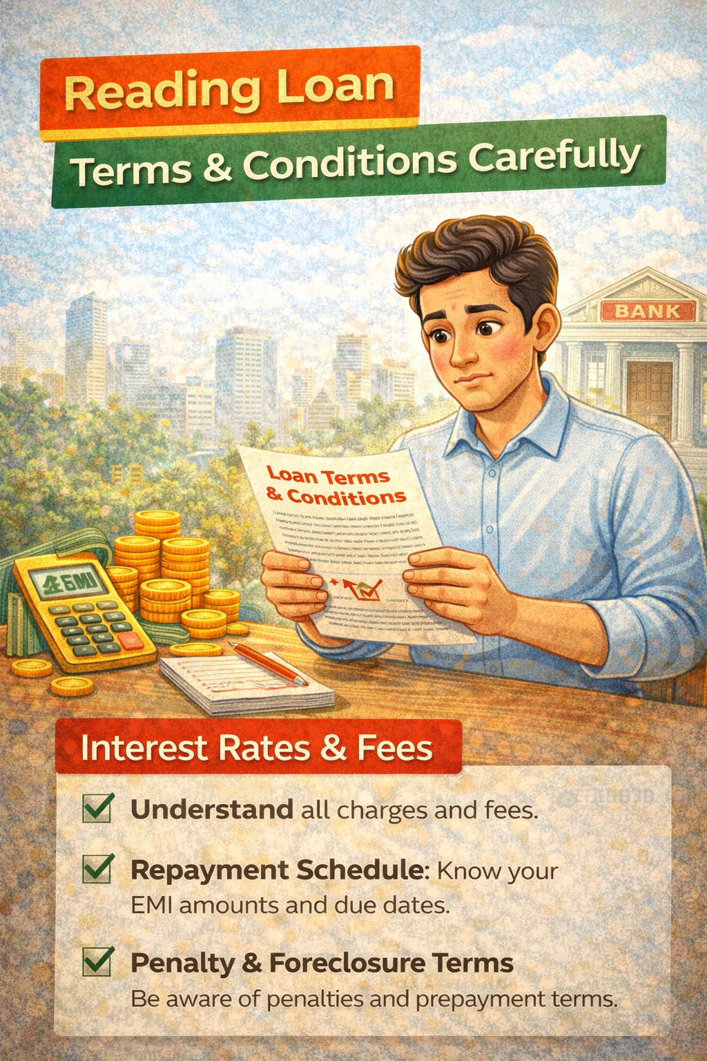 Borrower reading loan terms and conditions carefully