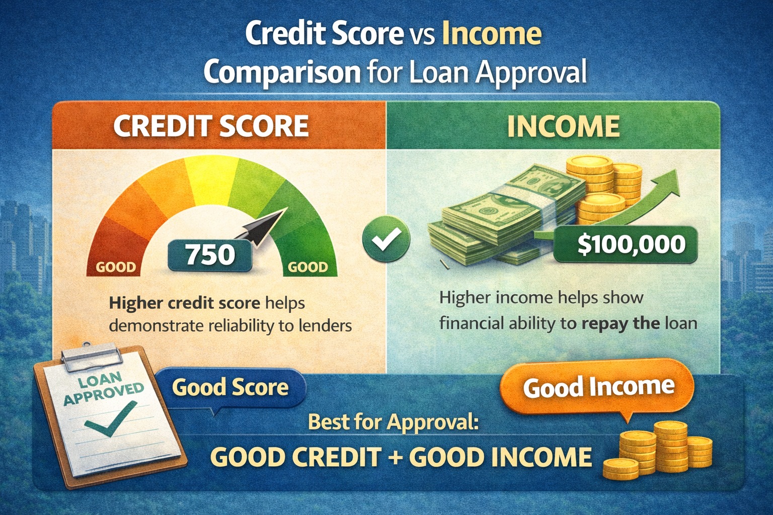 Credit score vs income comparison for loan approval