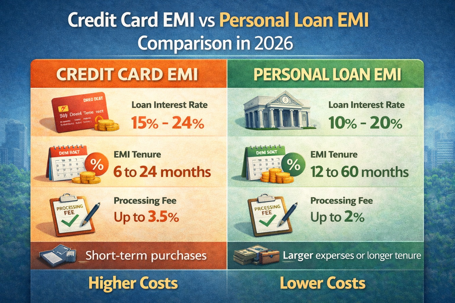 Credit card EMI vs personal loan EMI comparison in 2026