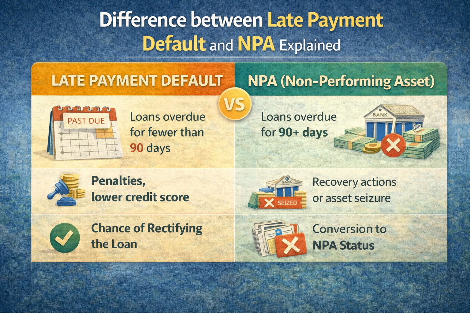 Difference between late payment default and NPA explained
