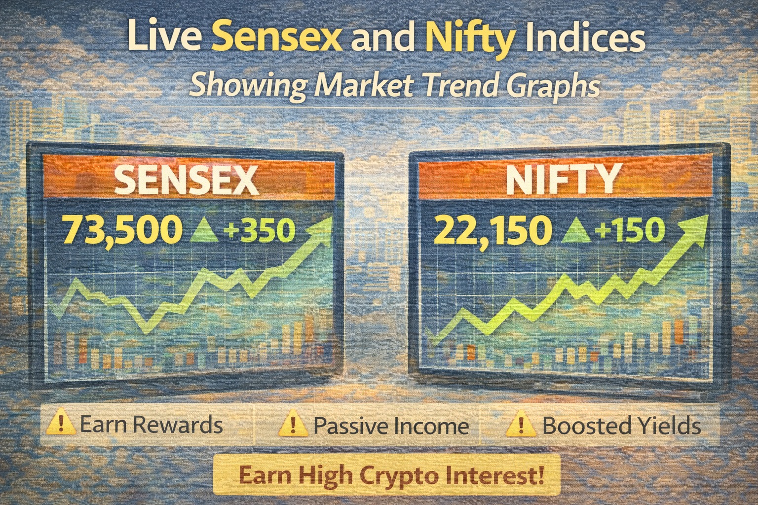 Live Sensex and Nifty indices showing market trend graphs