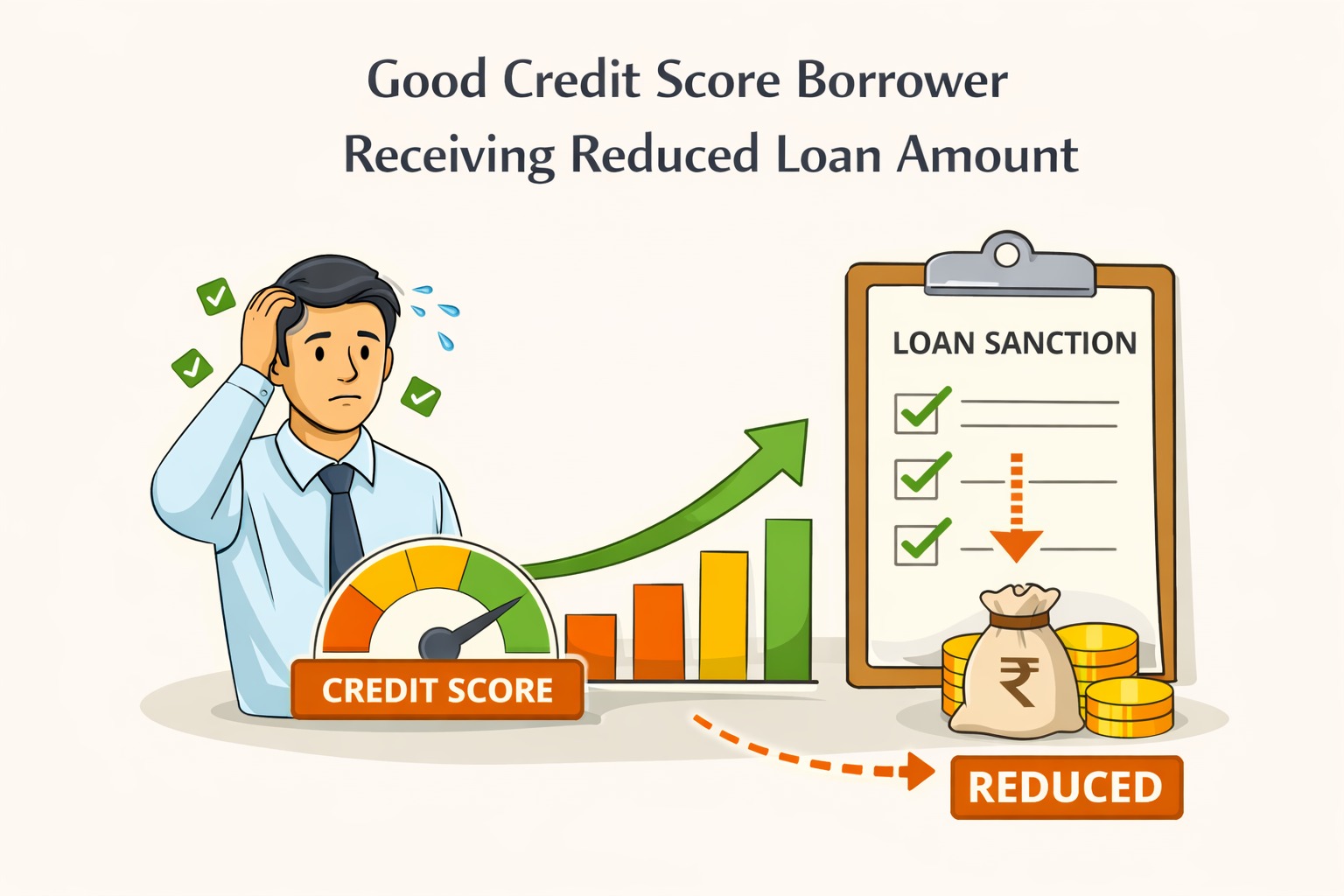 Good credit score borrower receiving reduced loan amount