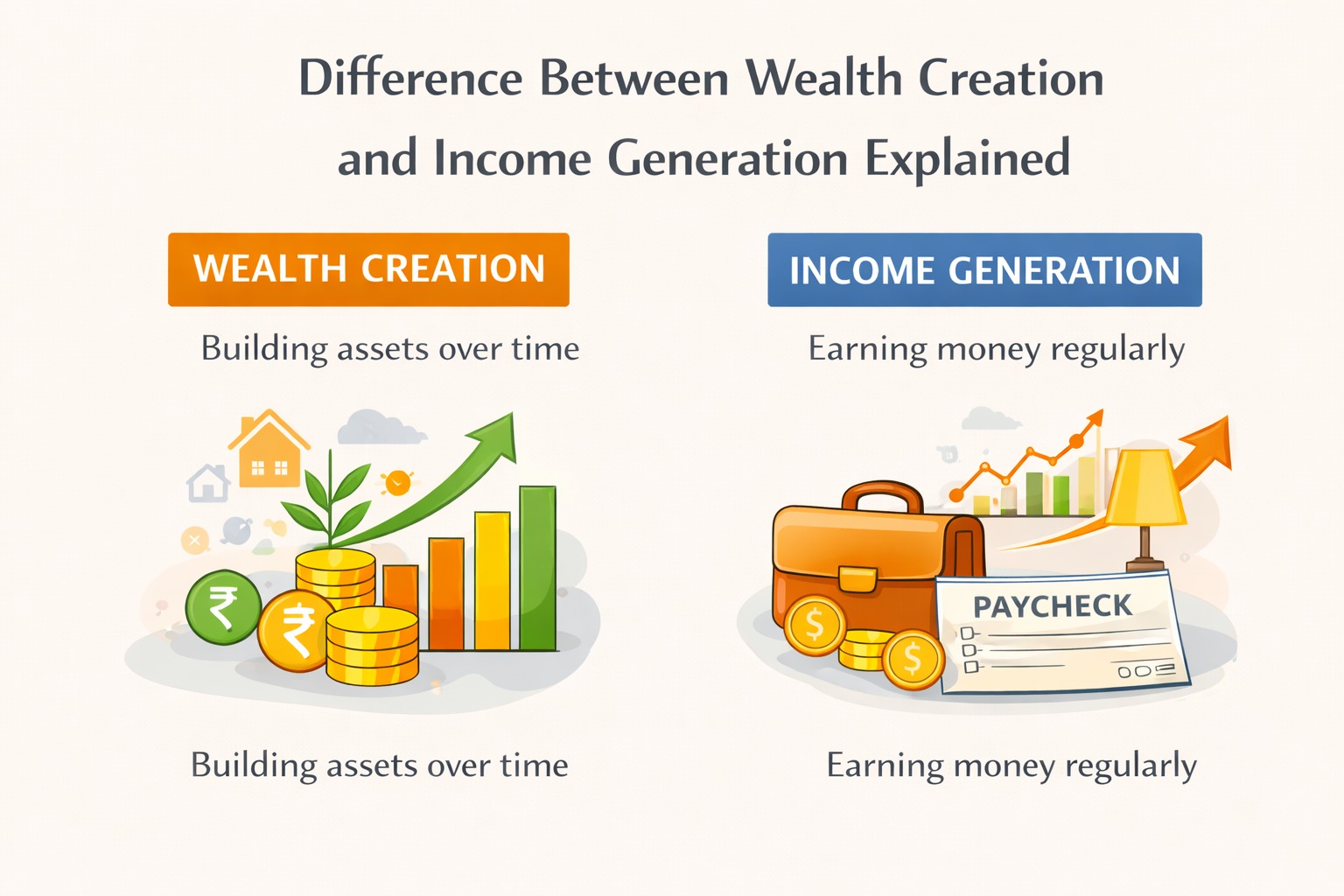 Difference between wealth creation and income generation explained