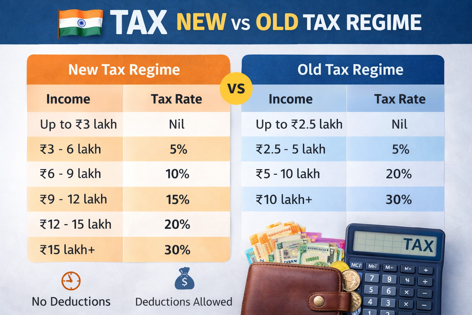 Indian tax comparison chart new vs old regime