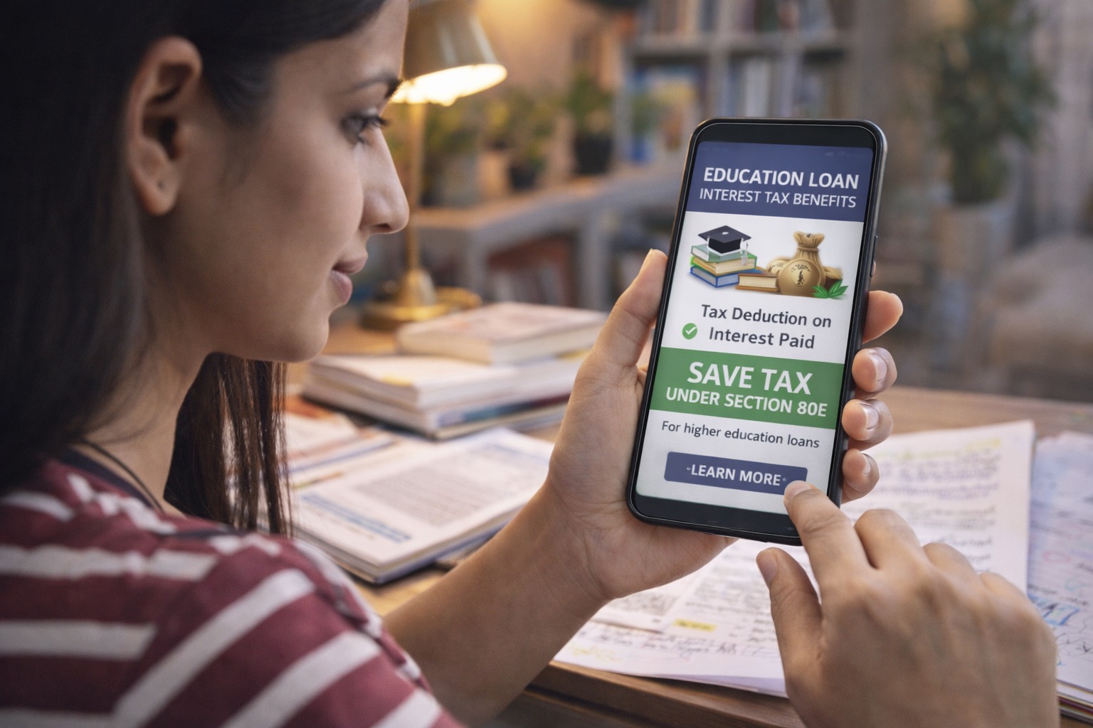 Student reviewing education loan interest tax benefits for financial planning in India