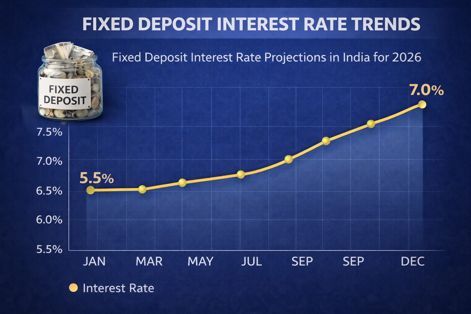 Fixed deposit interest rate chart showing trends for 2026 in India