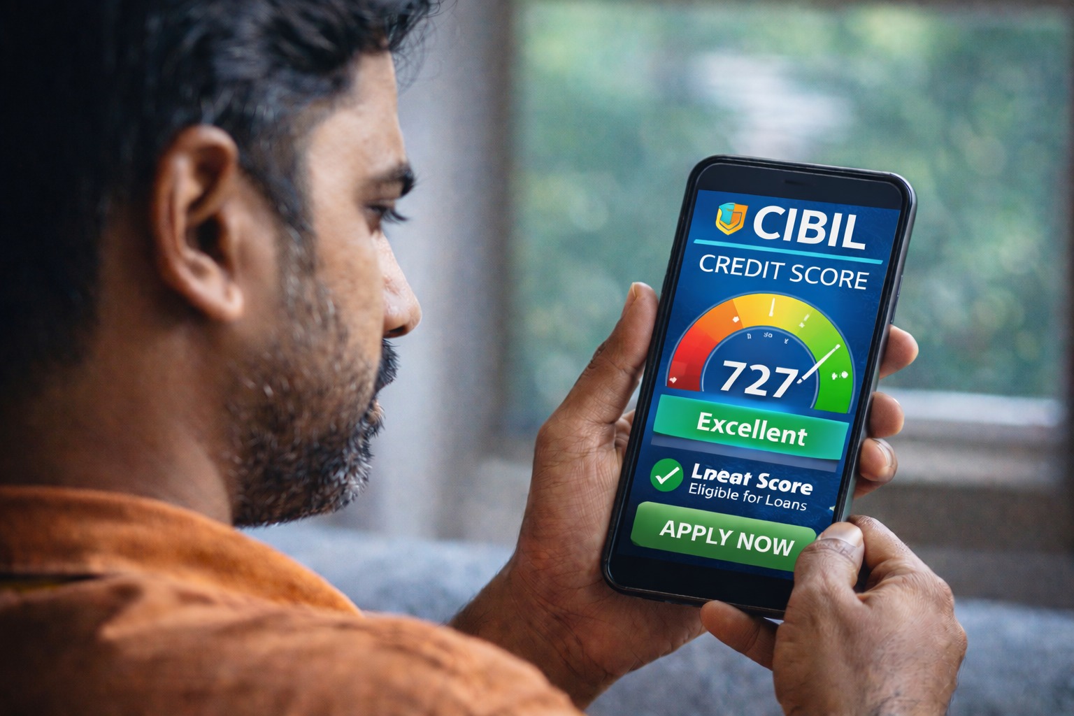 Indian user checking CIBIL credit score above 700 on mobile app