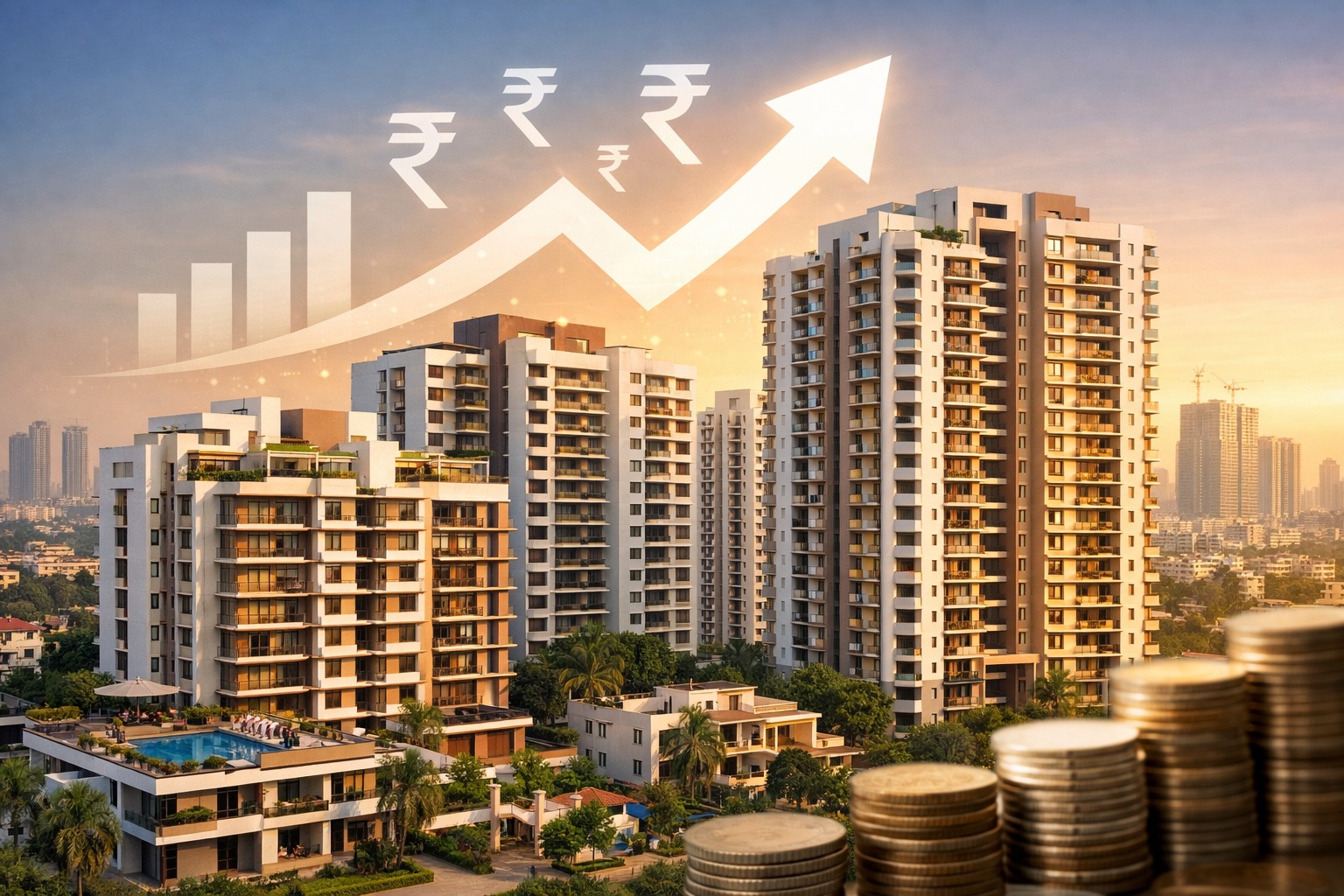 Modern residential buildings in India representing housing finance growth