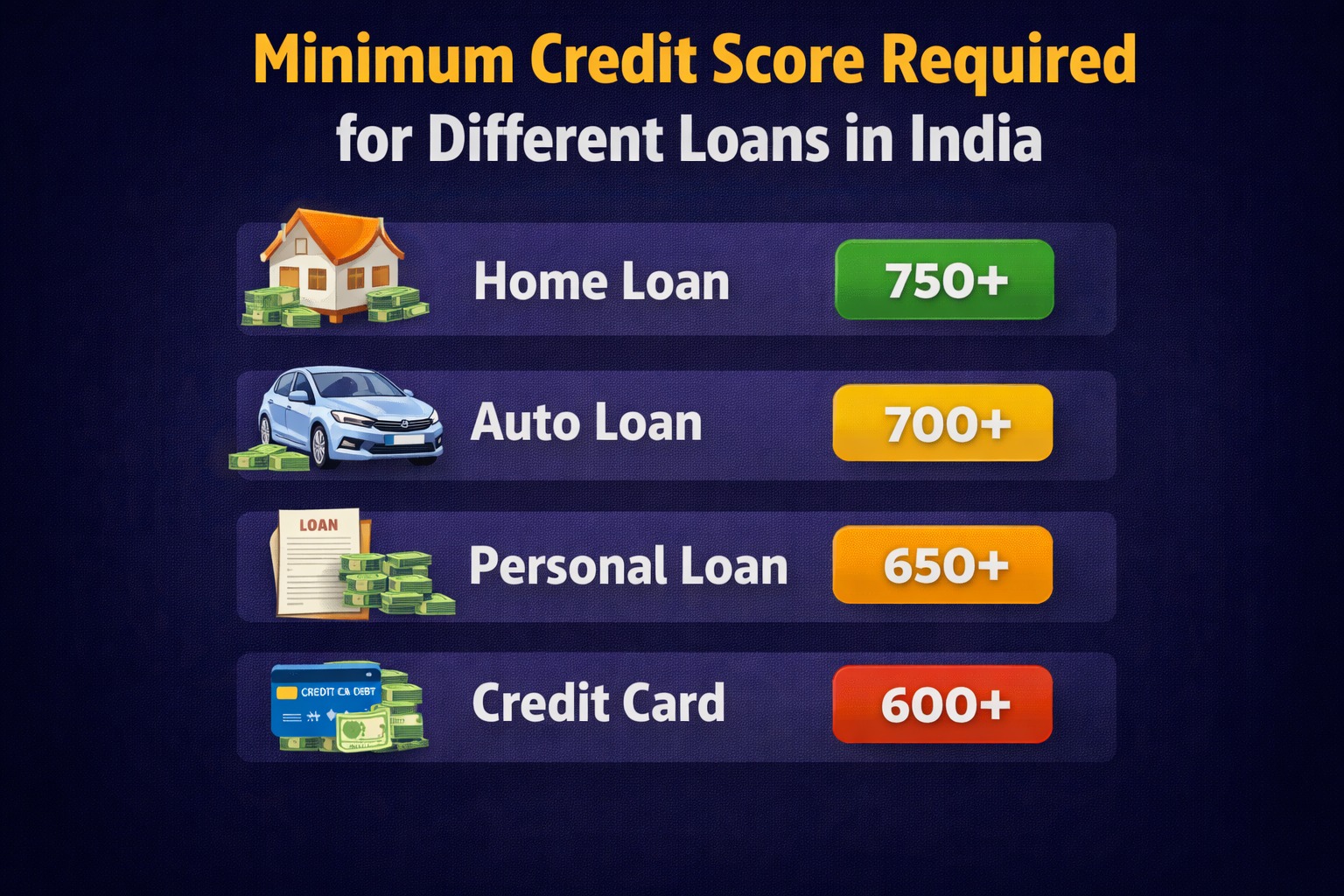 Minimum Credit Score Required for Different Loans in India