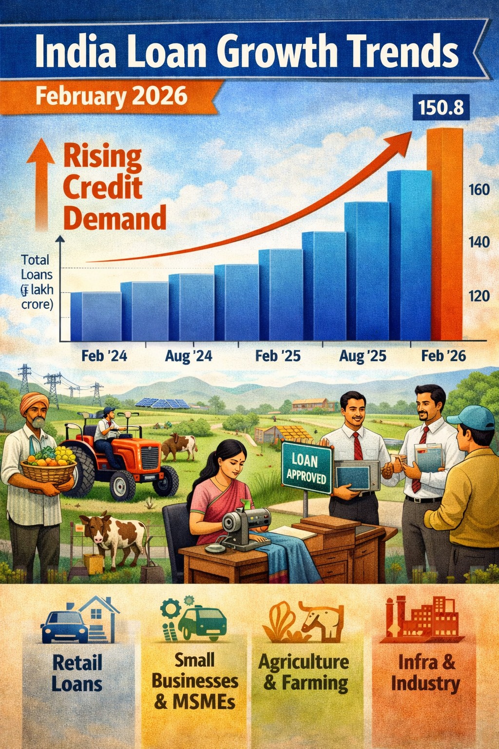 india loan growth trends February 2026 showing rising credit demand