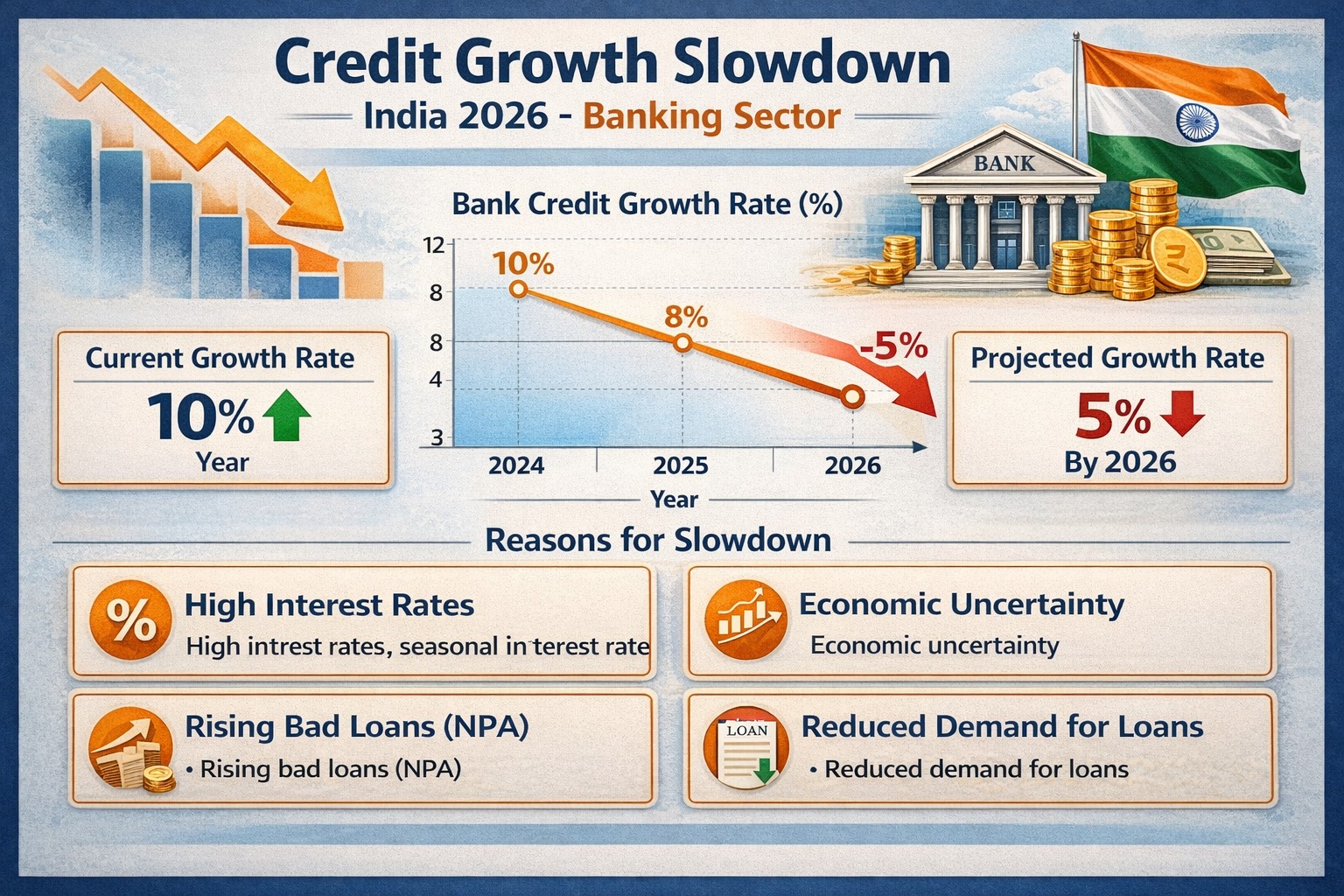 Credit growth slowdown chart India 2026 banking sector
