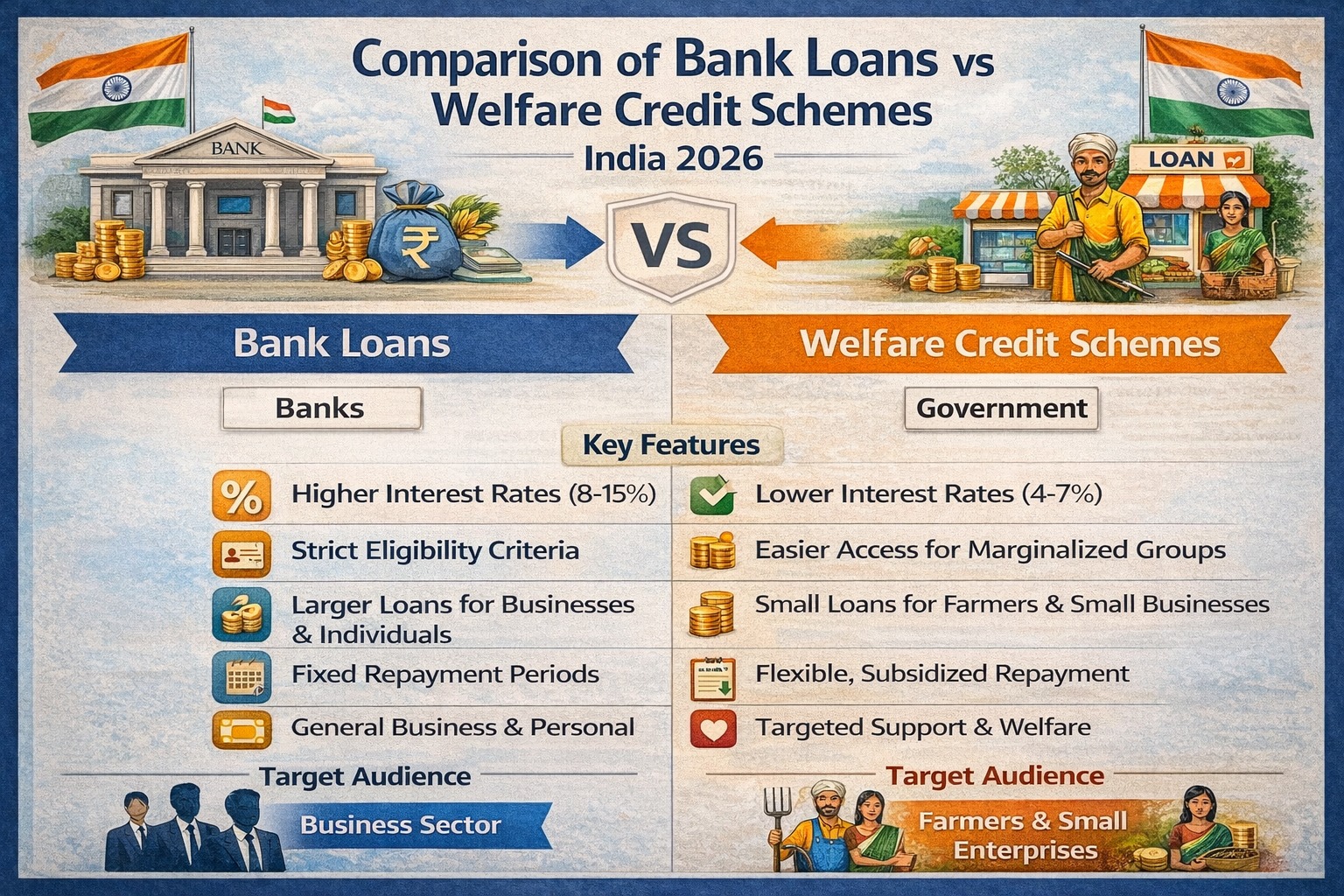 Comparison of bank loans and welfare credit schemes in India 2026