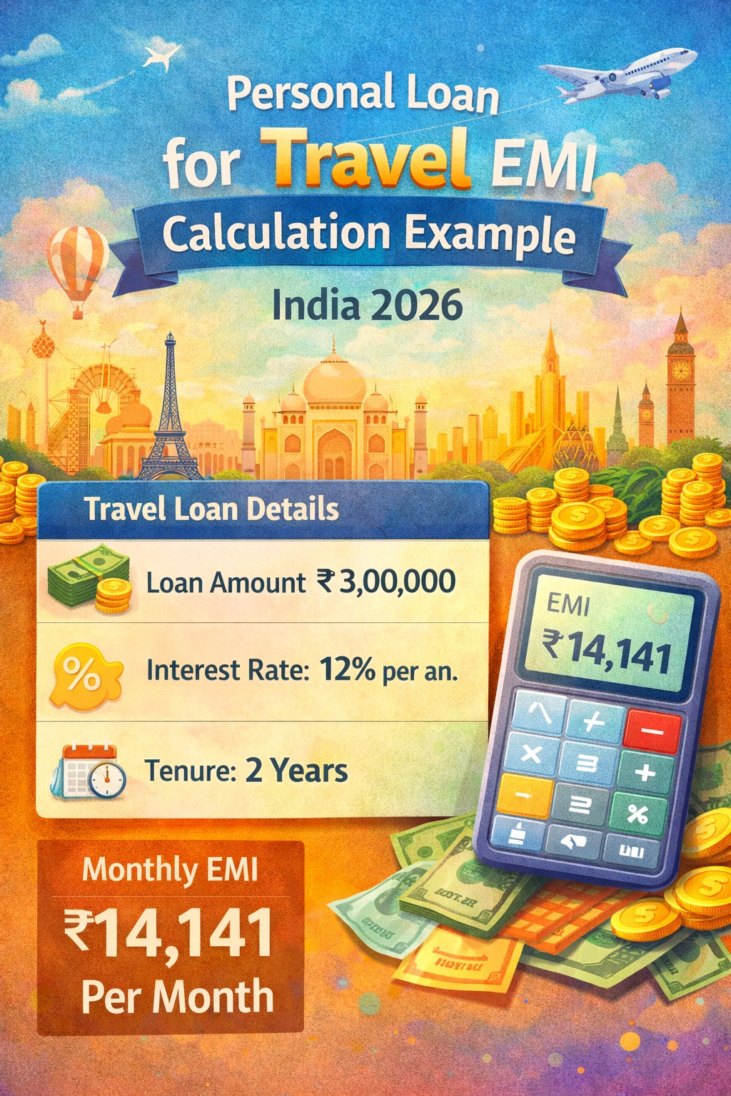 Personal loan for travel EMI calculation example India 2026