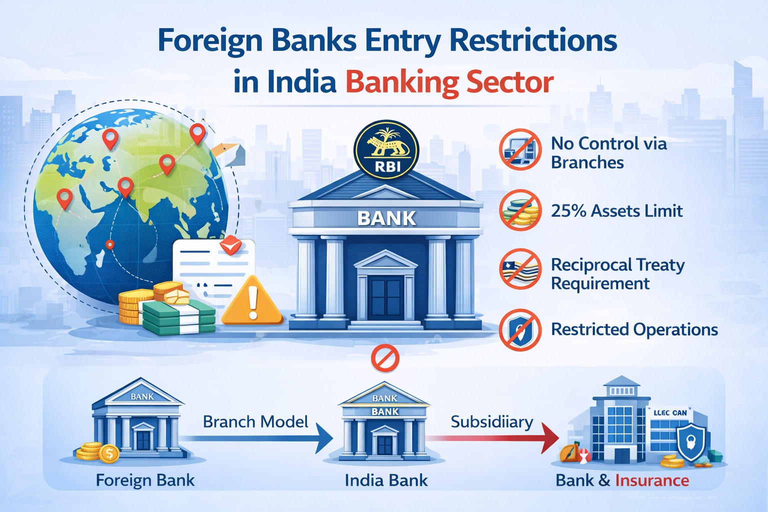 Foreign banks entry restrictions in India banking sector infographic