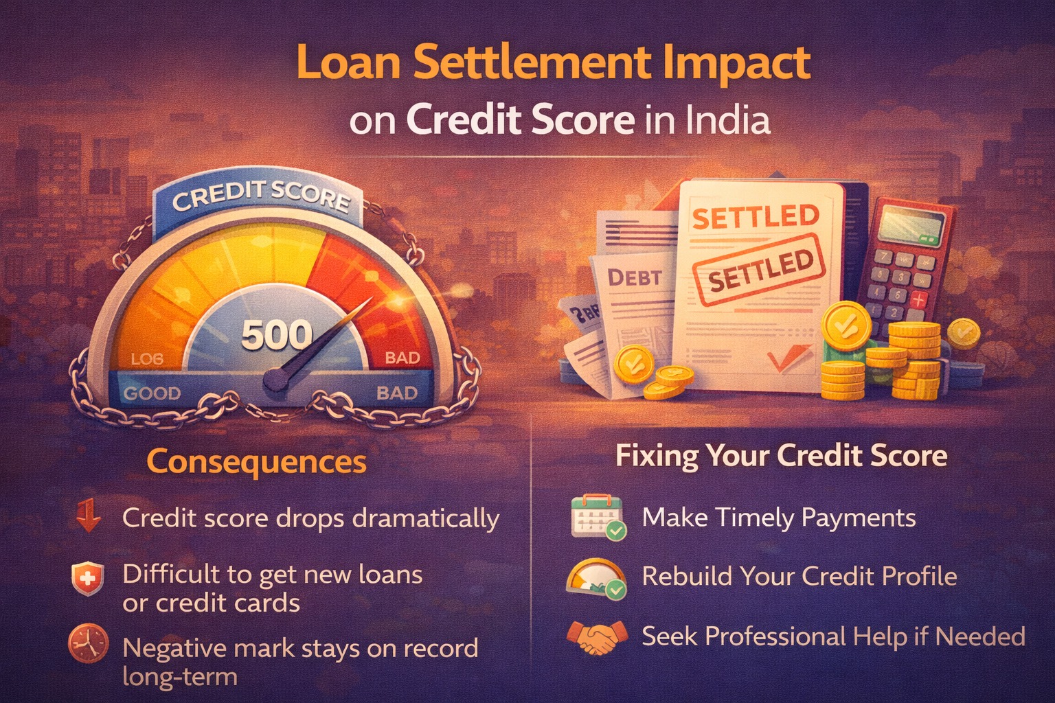 Loan settlement impact on credit score India infographic