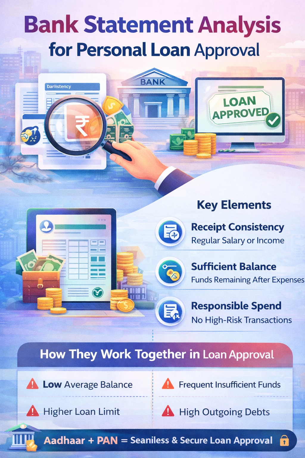Bank statement analysis for personal loan approval infographic