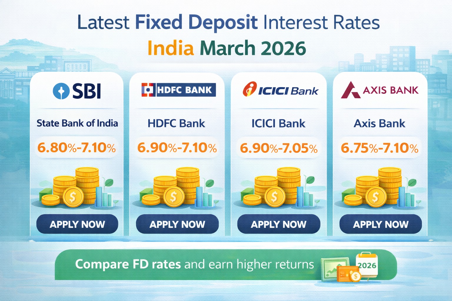Latest fixed deposit interest rates India March 2026 bank comparison chart