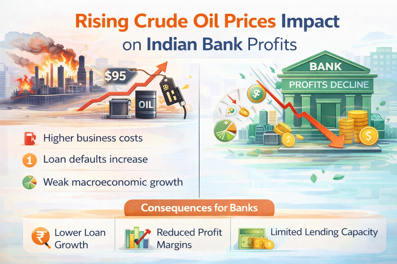Rising crude oil prices impact on Indian bank profits infographic