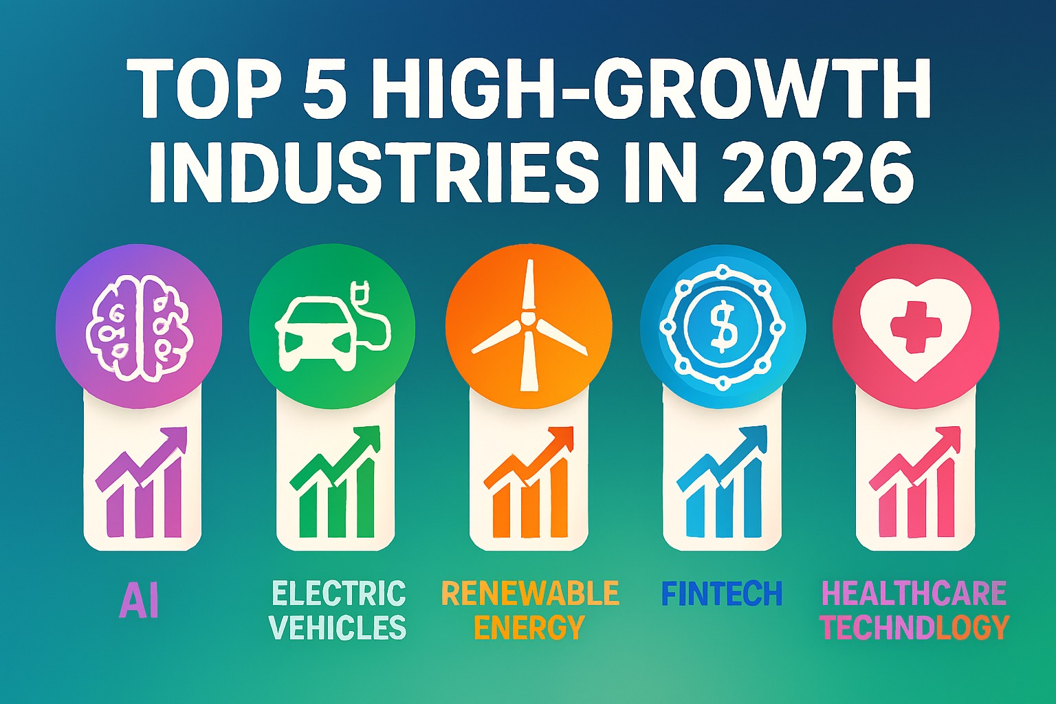 Infographic showing the top five high growth industries expected to expand rapidly in 2026