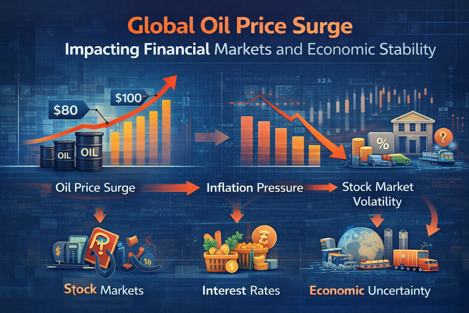 Global oil price surge impacting financial markets and economic stability