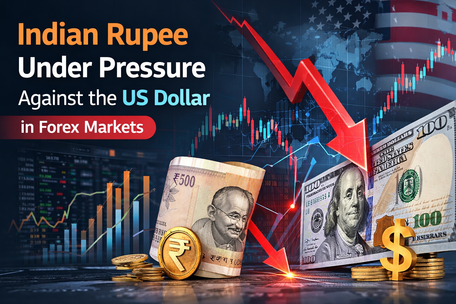 Indian rupee under pressure against the US dollar in forex markets