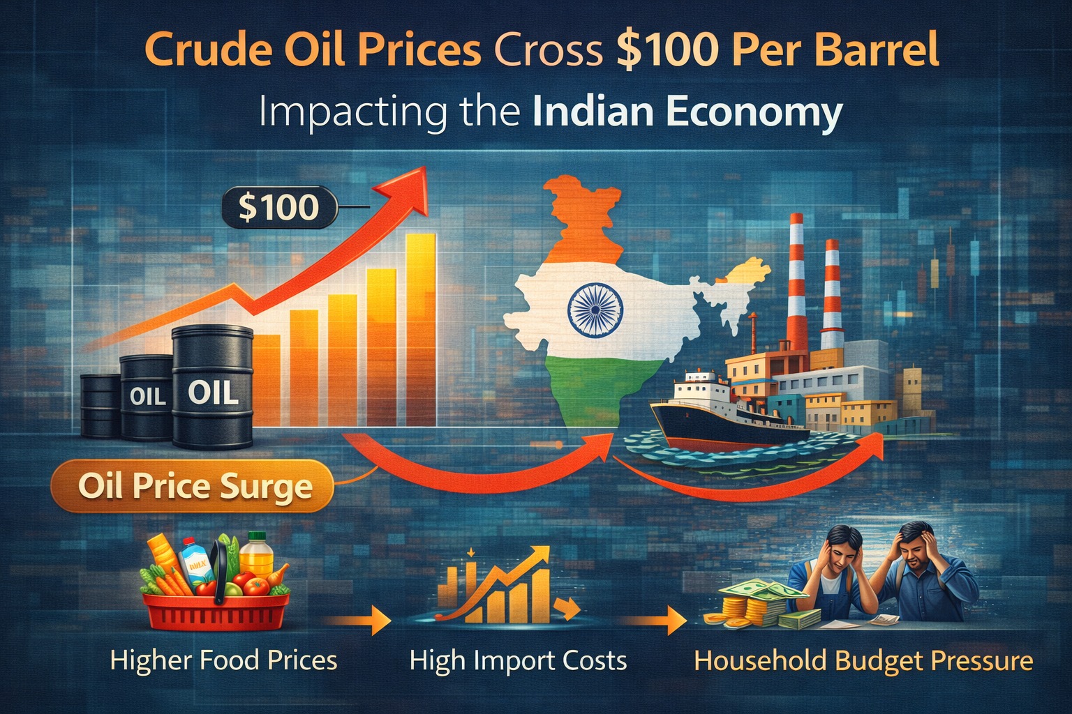 Crude oil prices crossing $100 per barrel impacting the Indian economy