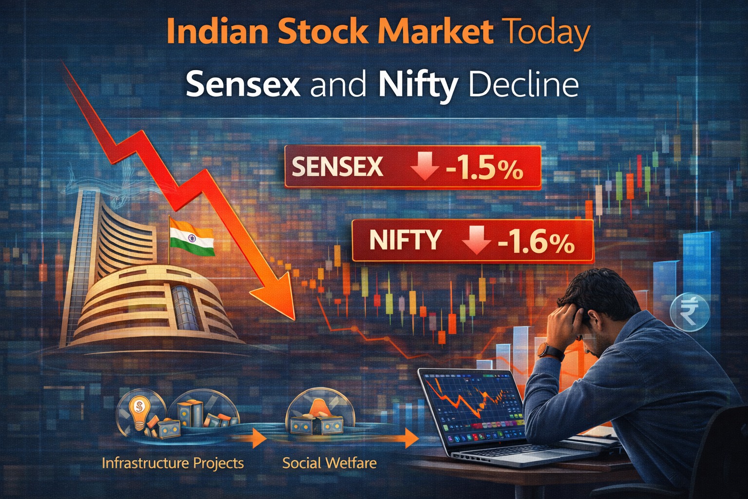 Indian stock market today showing Sensex and Nifty decline