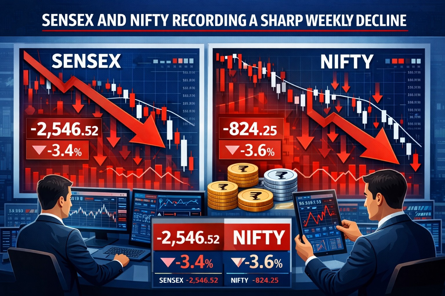 Sensex and Nifty recording sharp weekly decline in Indian stock market