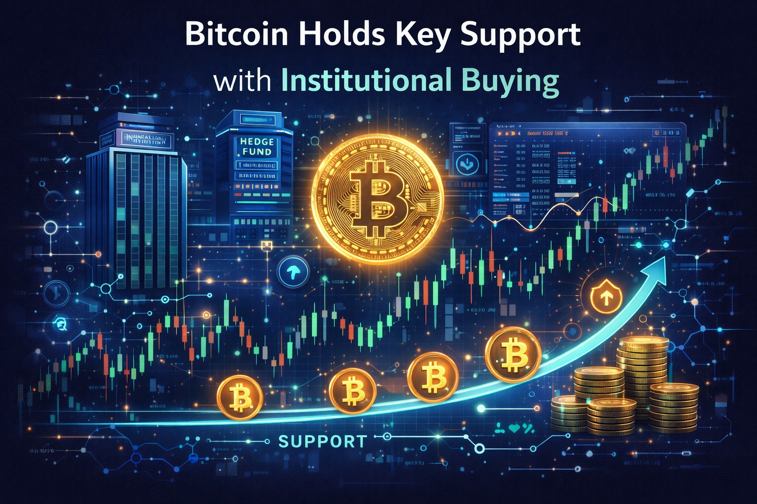 Bitcoin price holding key support level with institutional buying infographic