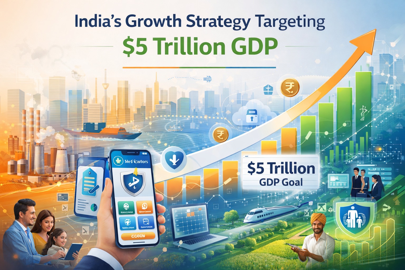 India economic growth strategy targeting $5 trillion GDP infographic
