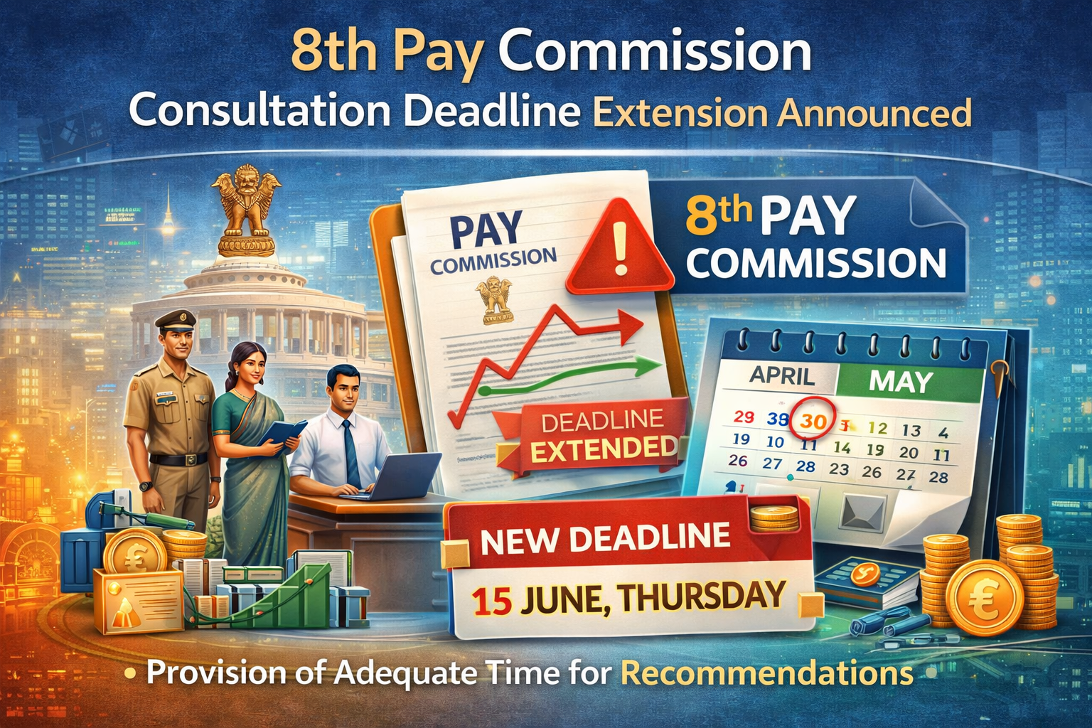 8th Pay Commission consultation deadline extension announcement infographic