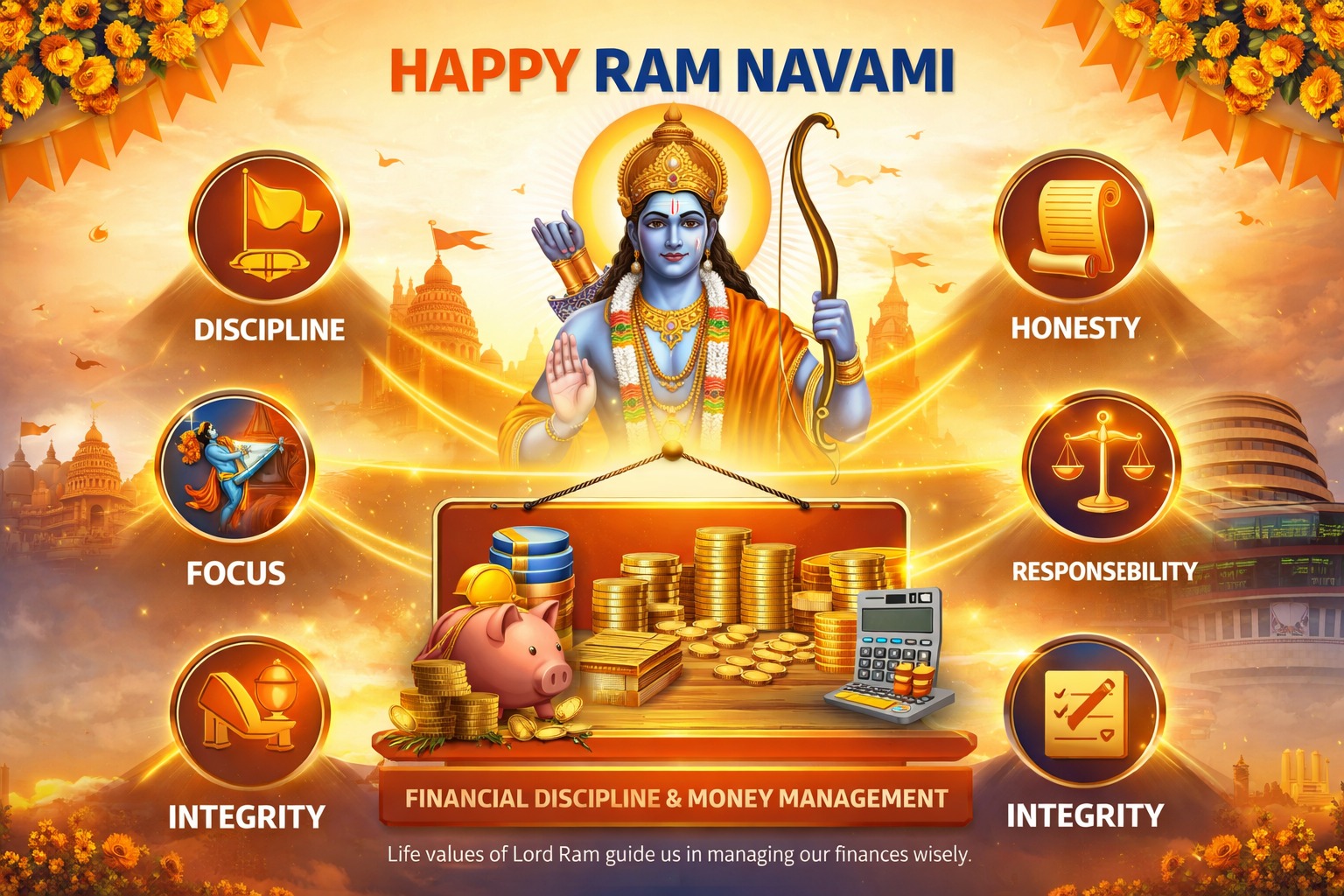 Ram Navami concept image linking life values with financial discipline and money management