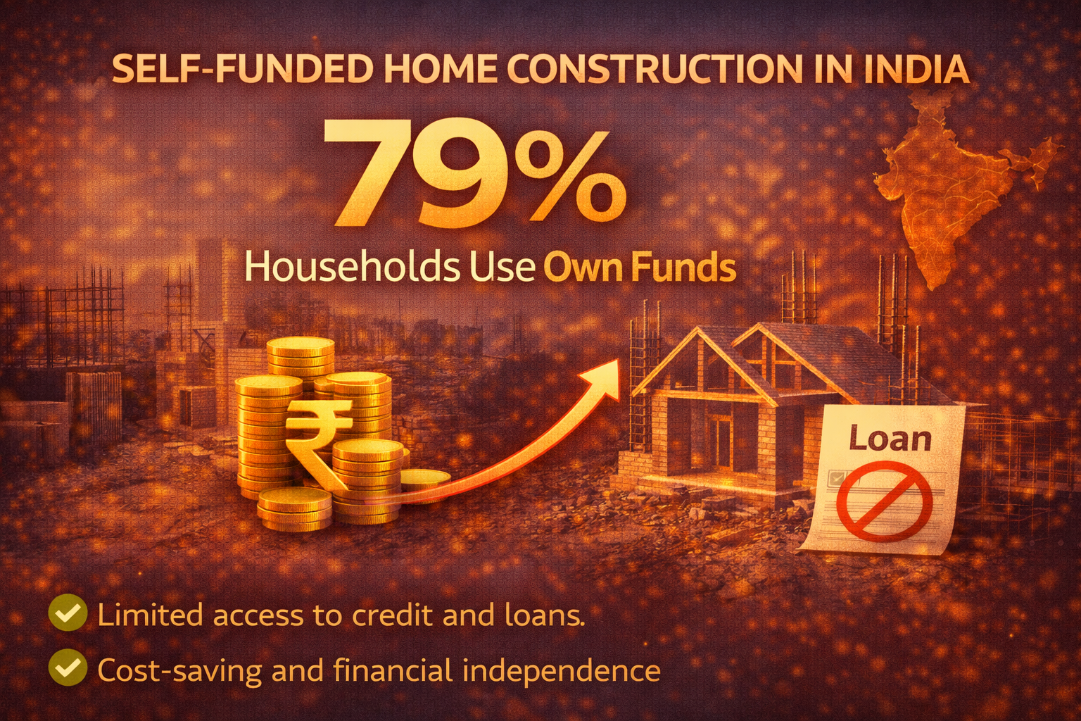 79 percent households use own funds home construction India infographic
