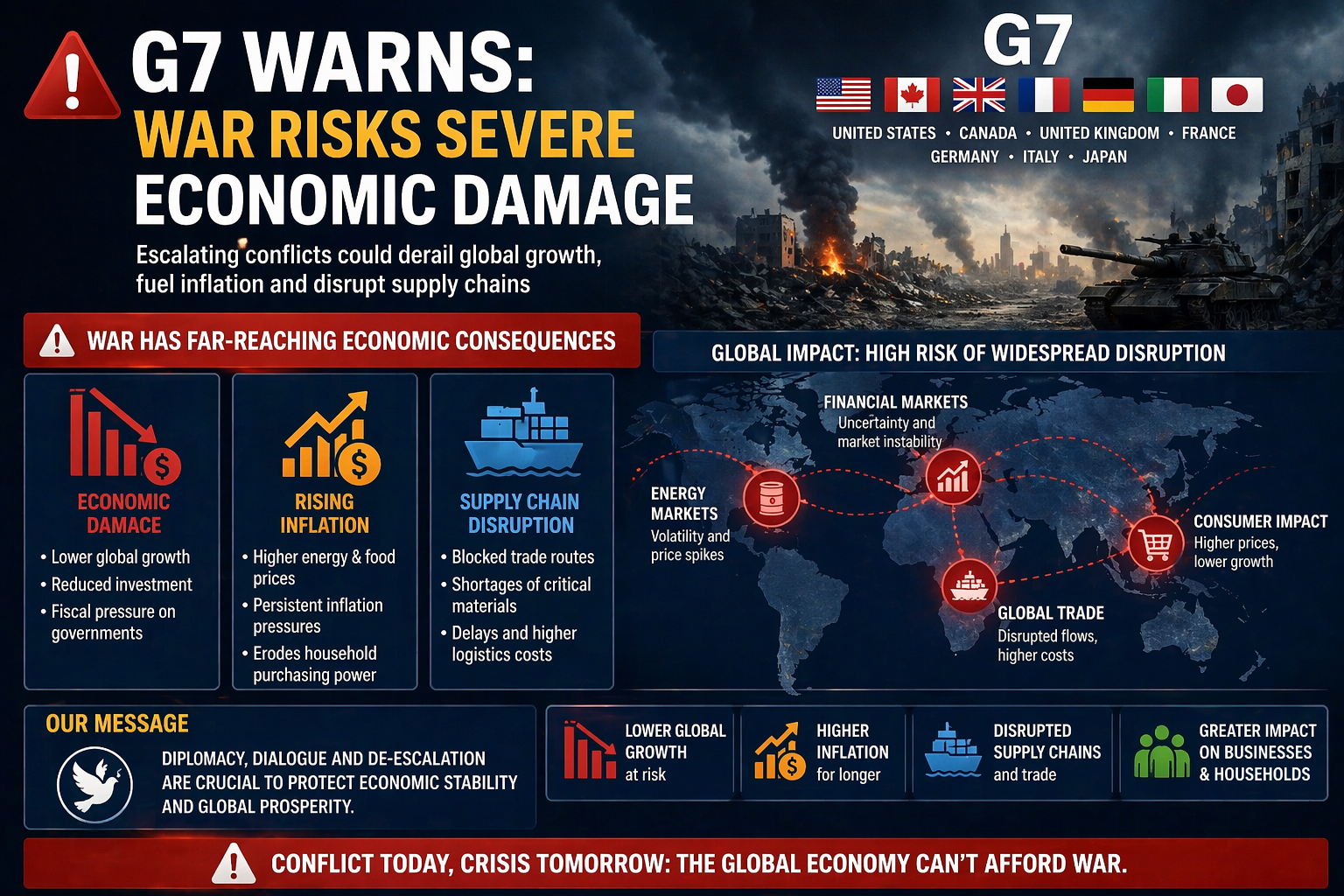 G7 warning economic damage war inflation supply chain disruption infographic