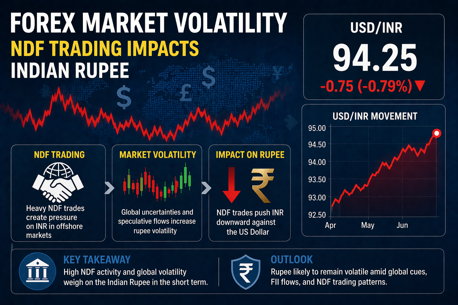 Forex market volatility with NDF trading impact on Indian rupee