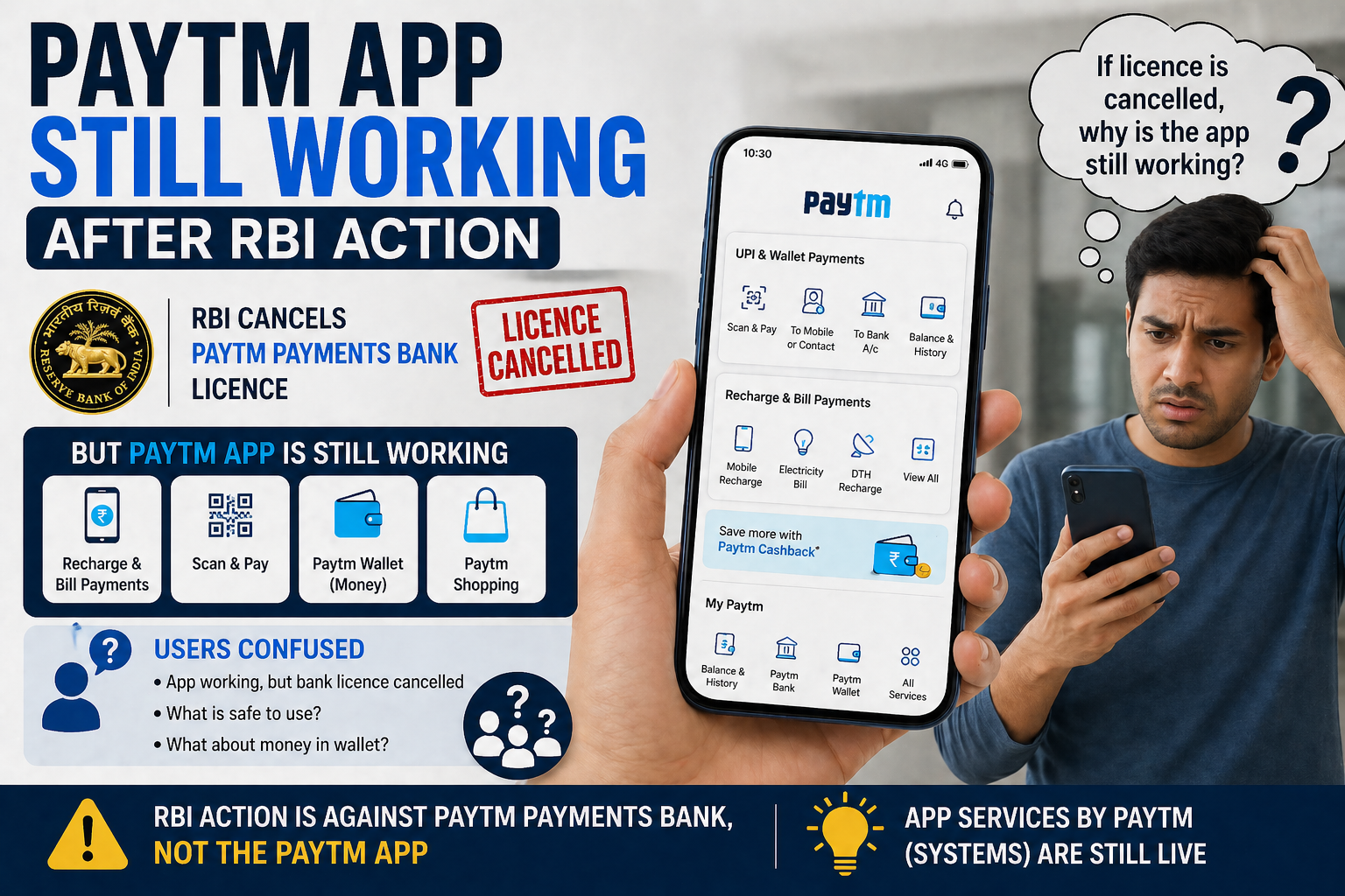 Paytm app still working after RBI action with user confusion concept