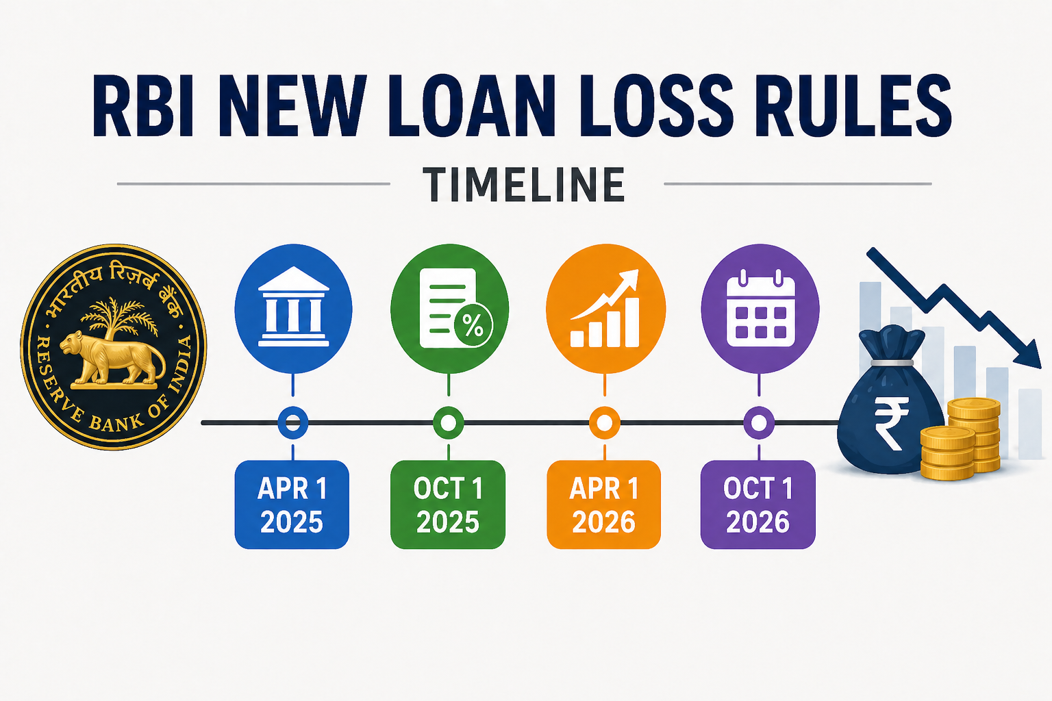 RBI new loan loss rules timeline with banking and financial charts