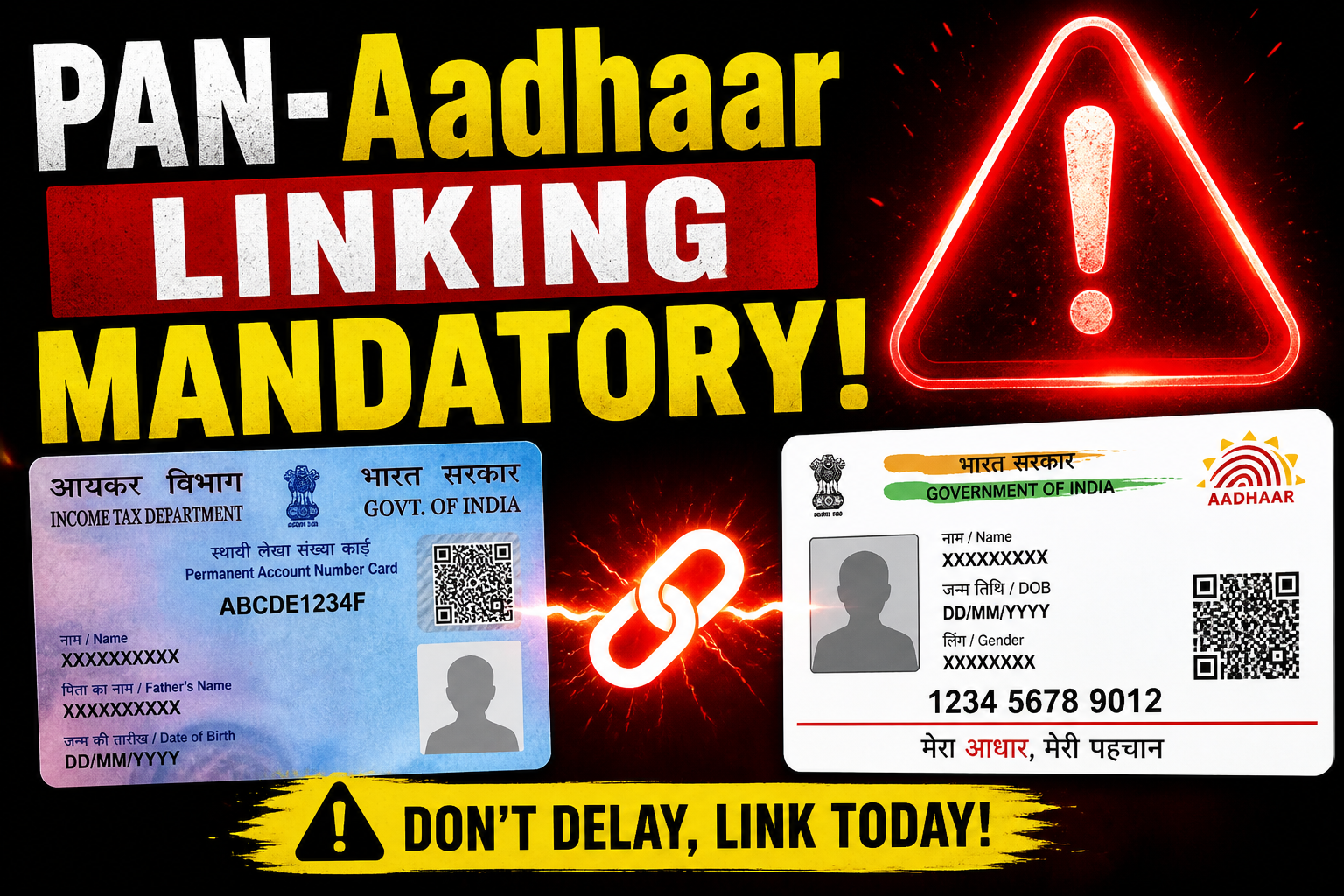 PAN Aadhaar linking compliance drive with tax documents and identity verification concept