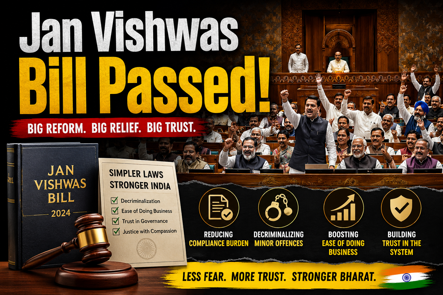 Lok Sabha and Rajya Sabha passing Jan Vishwas Amendment Bill 2026
