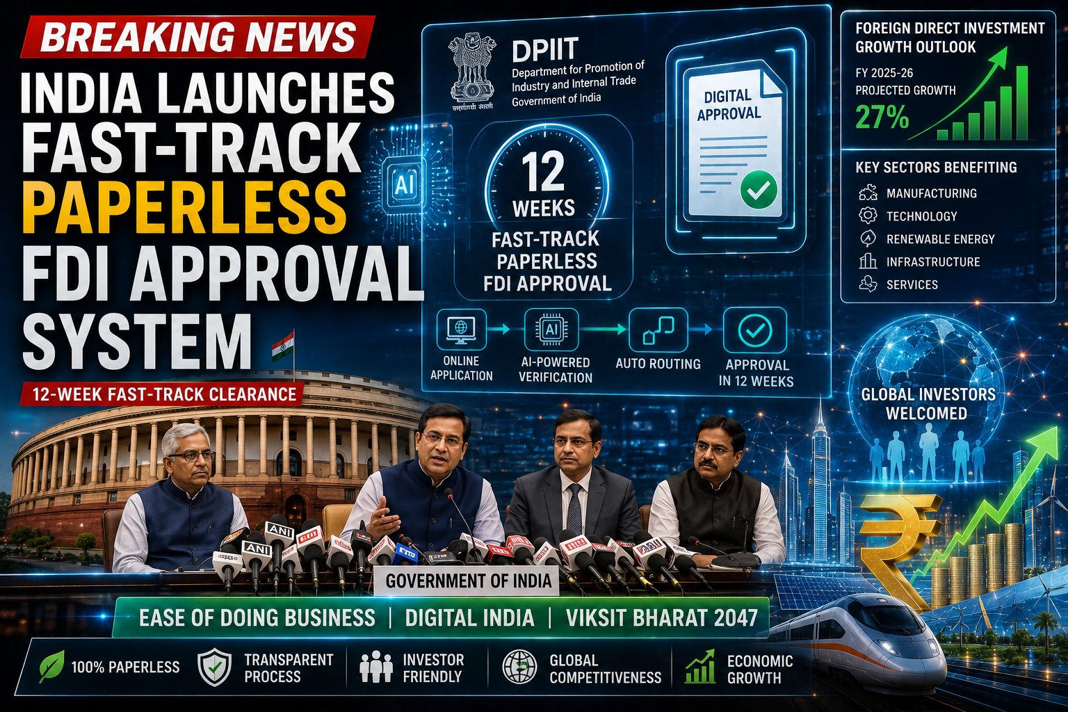 DPIIT launching paperless 12 week fast track FDI approval system in India