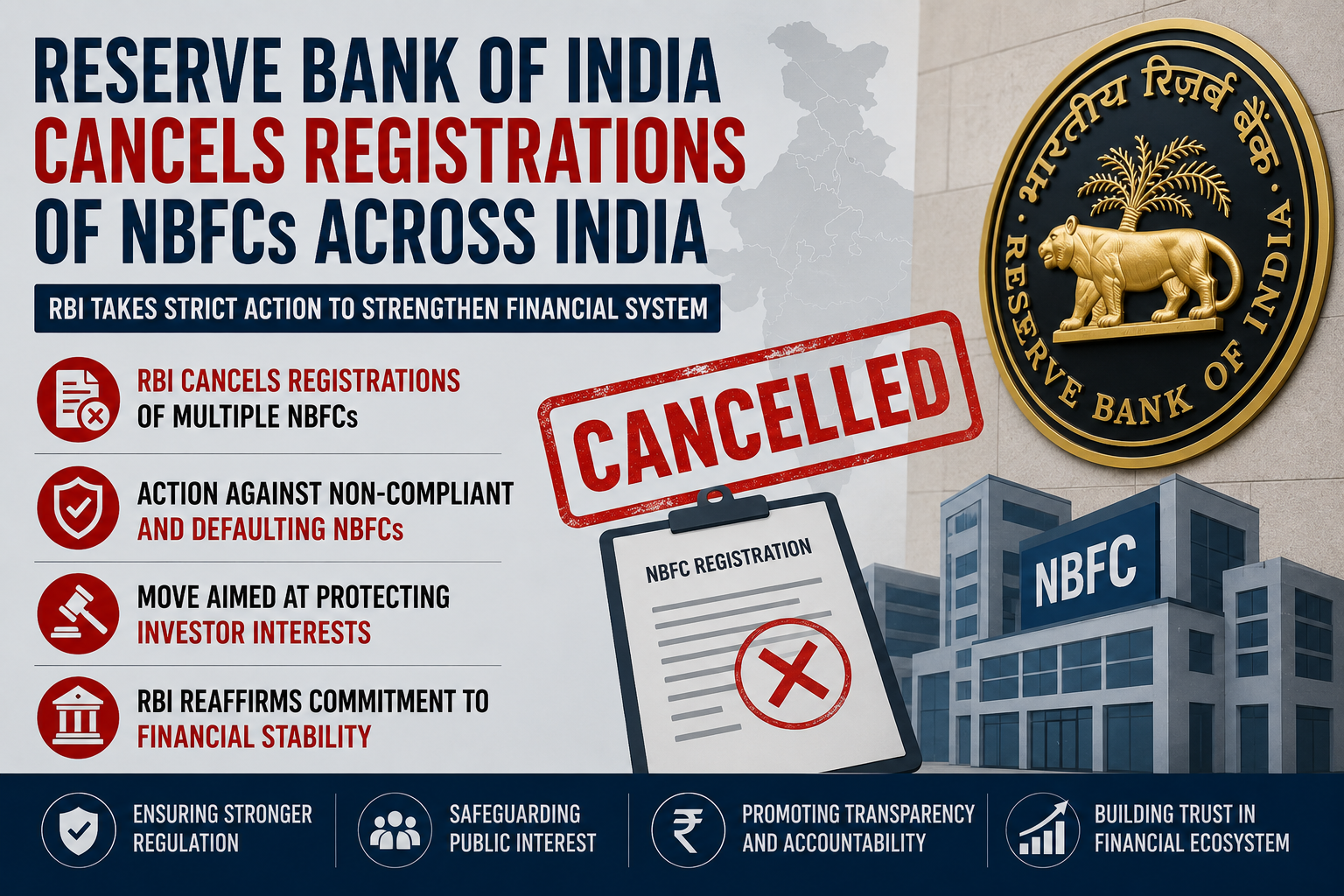Reserve Bank of India cancelling registrations of NBFCs across India